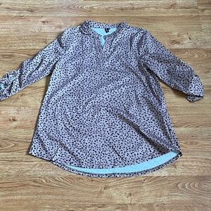 Women's Beige Leopard-Print V-Neck Tunic Blouse